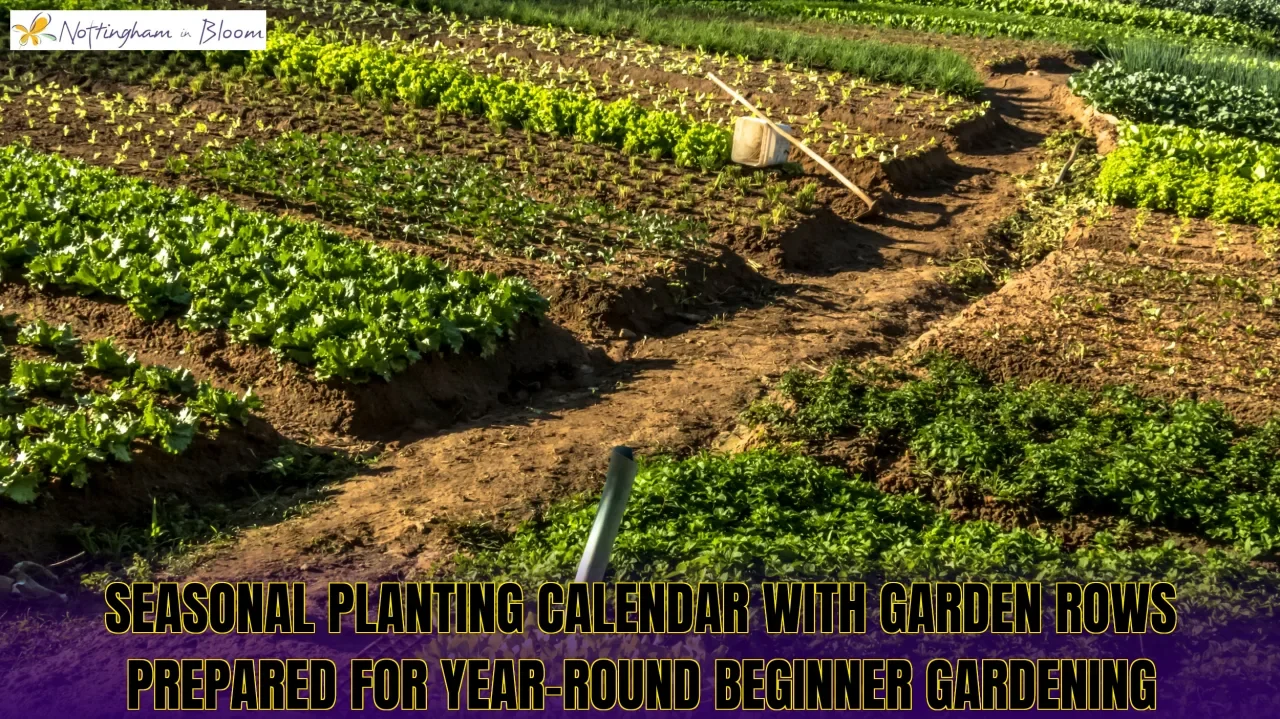 Seasonal planting calendar with garden rows prepared for year-round beginner gardening